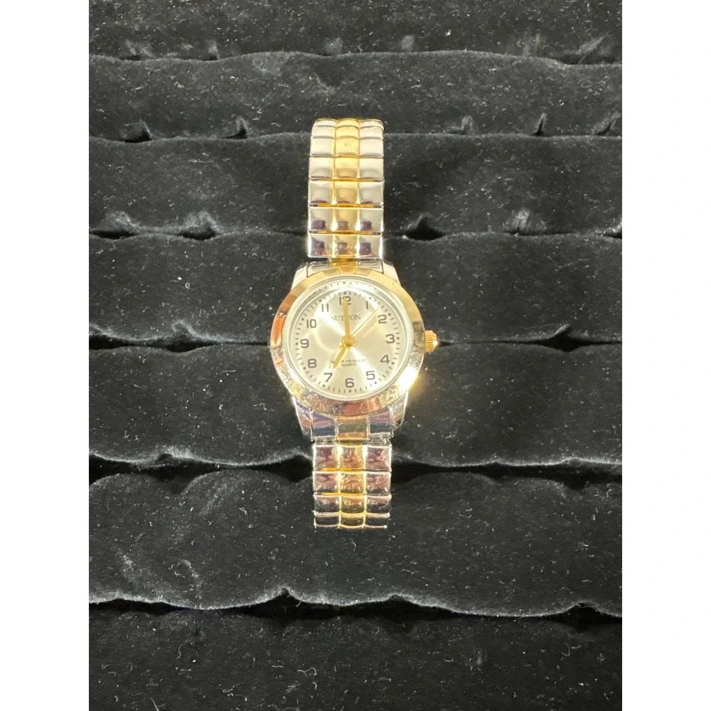 Sutton Womens Two Tone Expansion Band Watch Silver Gold Champagne Dial Water Res